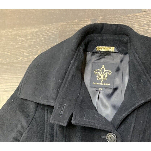 Mackage Mixed Media Coat Leather Trim Belt Asymmetrical Closure Wool Cashmere~ M - Picture 5 of 5